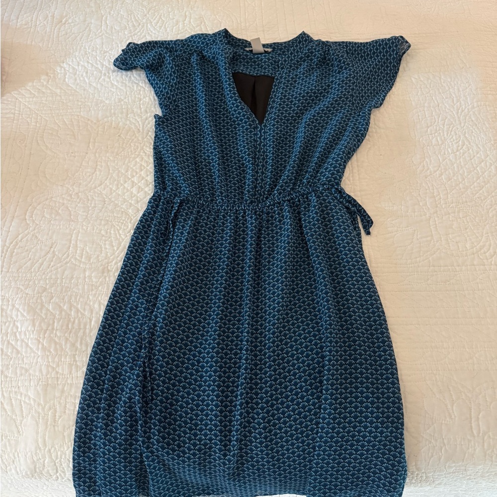 H&M Teal Blue Printed Shift Dress with Keyhole